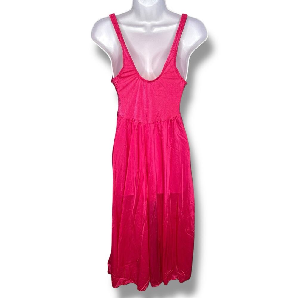 VTG Olga Bodysilk Long Stretch Nightgown Magenta 91150 Lace Lingerie Full Sweep - Picture 3 of 8